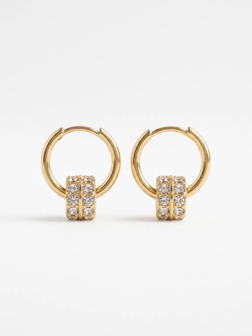 New Gold-Tone Crystal Huggie Hoop Earrings - Women Jewelry